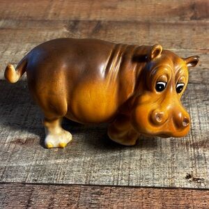 Vintage Ceramic Josef Originals House Hippo Figurine 60s Hand Painted Brown